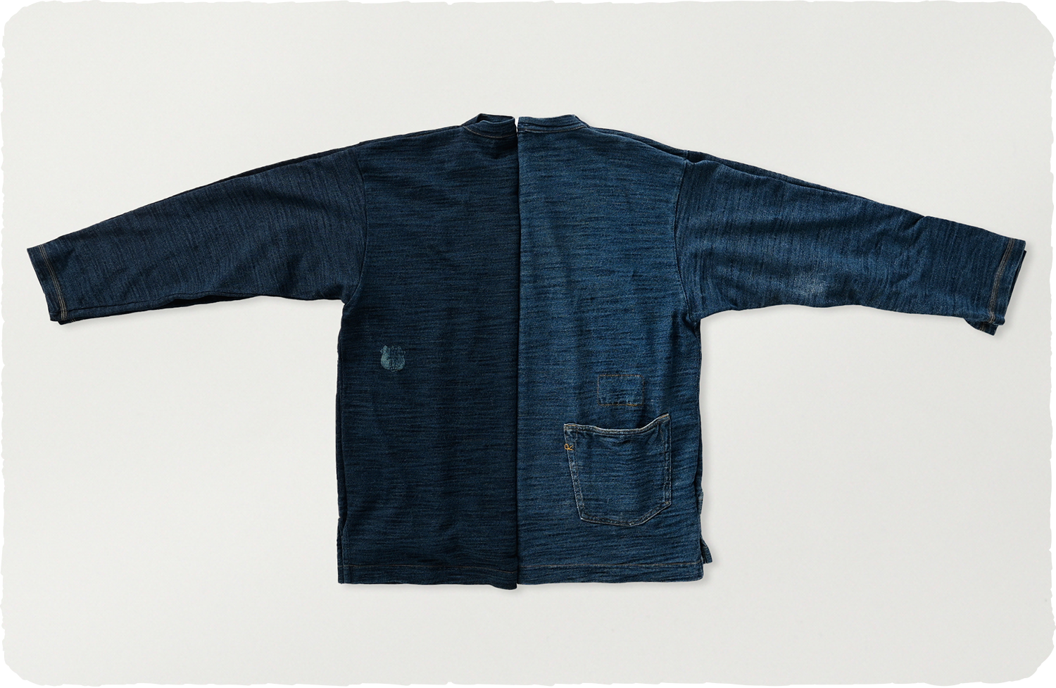 3-0130M♪ 45R 45rpm 綿麻ざっくりデニムの刺繍コート（インディゴ